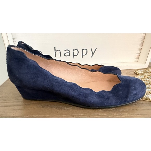 FS/NY Cassie Beach Navy Suede Wedge Flats Womens Size 5B Scalloped Edge - Picture 4 of 9